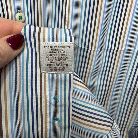 Mens Peter Millar Striped Shirt Spread Collar, Sz L - Picture 3 of 5
